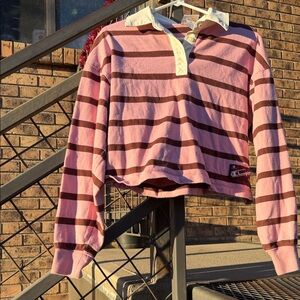 Champion Pink and Brown Striped Rugby Polo with Cream Collar